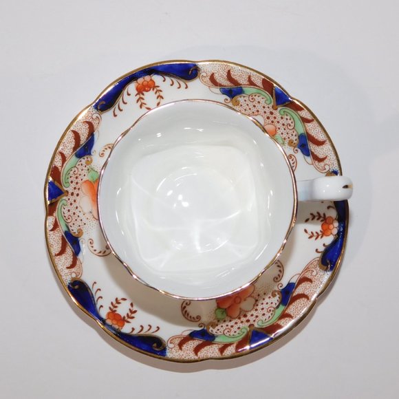 Vintage Heathcote Best Bone China England Blue Orange Floral Tea cup & Saucer - Picture 5 of 10